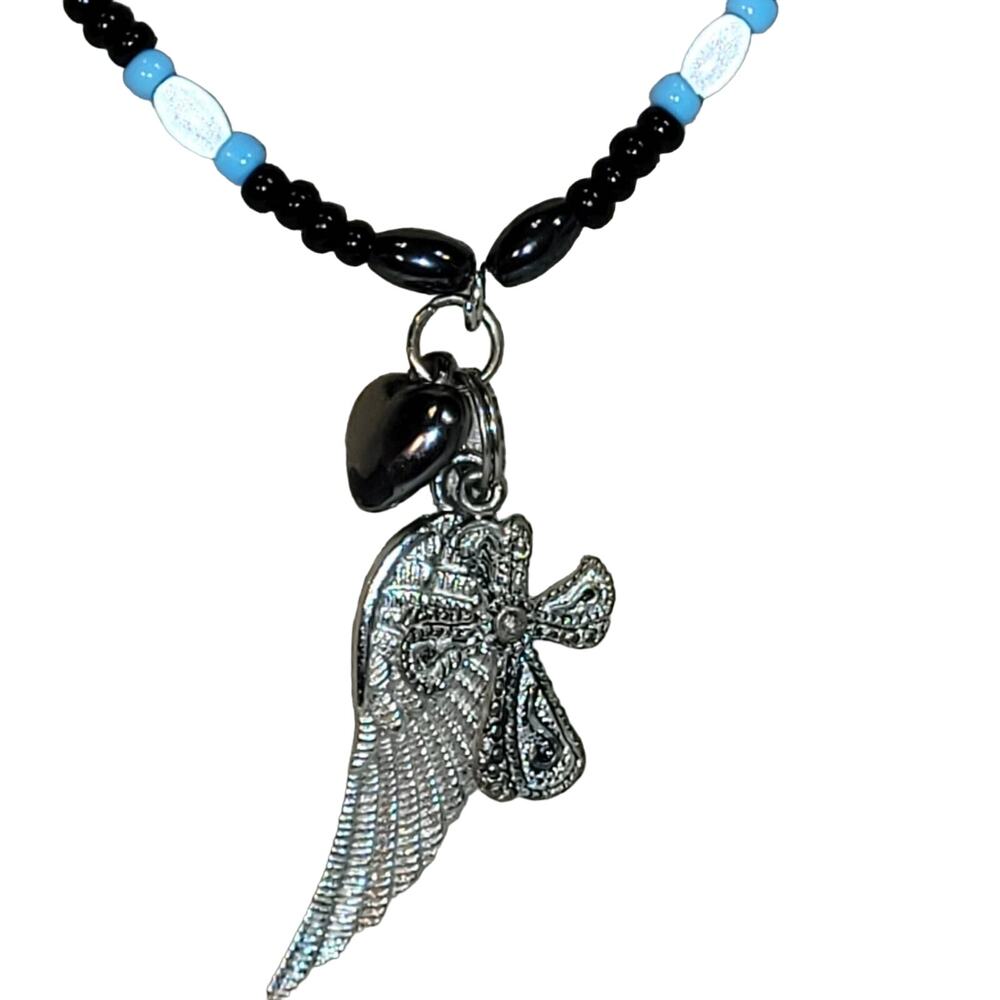 On Eagles Wings with Jesus' Love Hematite Necklace